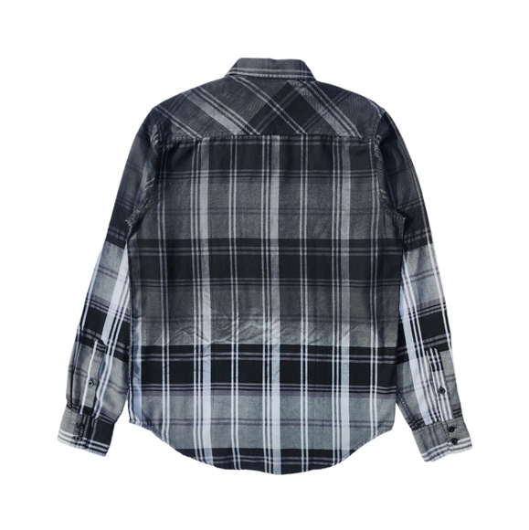 Hot Topic XXX Rude Black & Grey Spray Ombre Plaid Button Up Shirt - Picture 4 of 6